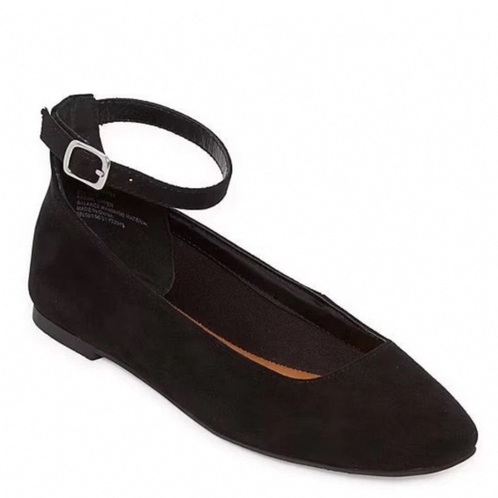 A.N.A Kearny Square Toe Faux Black Suede Ballet Flats Women's Size 10